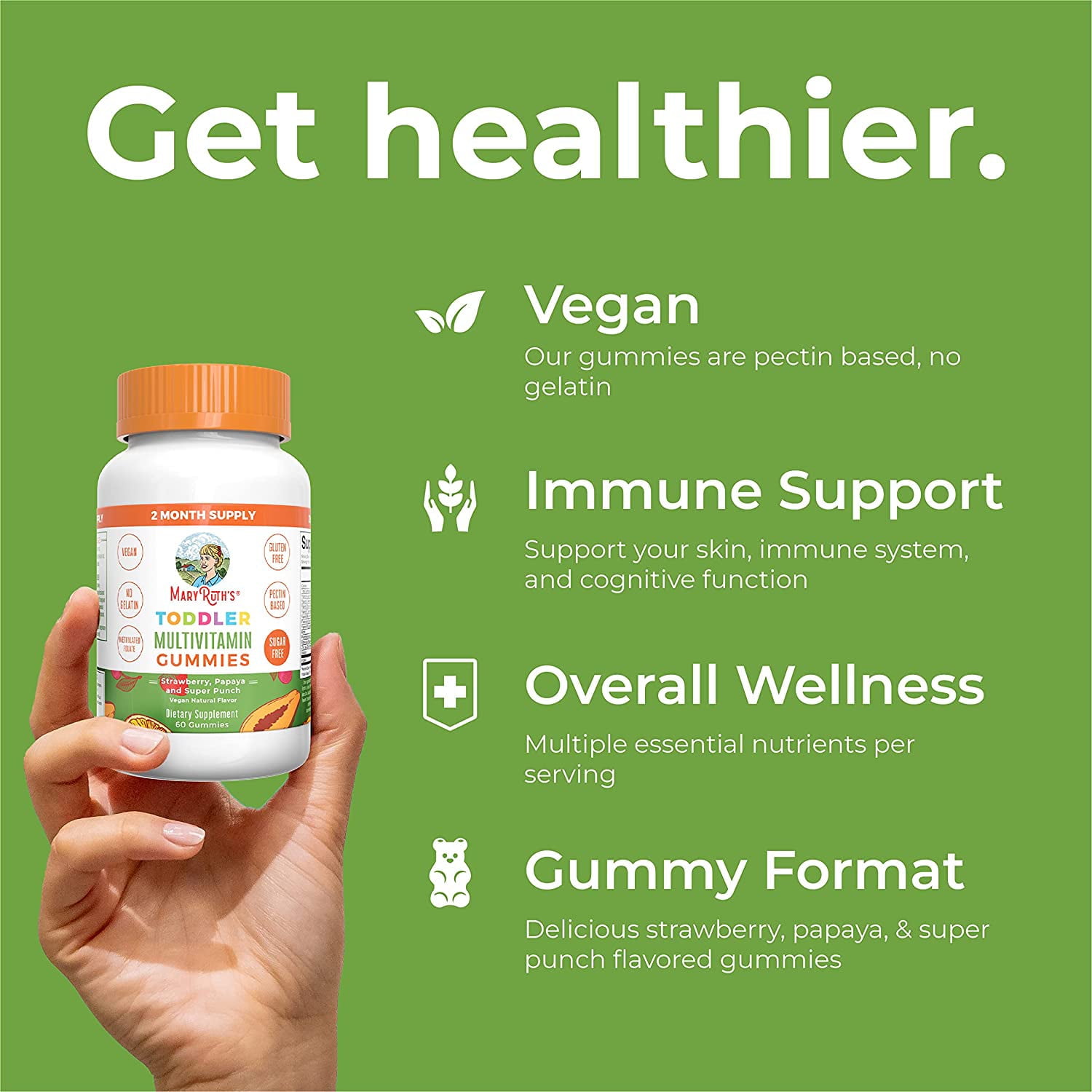 MARYRUTH'S TODDLER MULTIVITAMIN GUMMIES - STRAWBERRY, PAPAYA & SUPER PUNCH FLAVOR, 60 COUNT