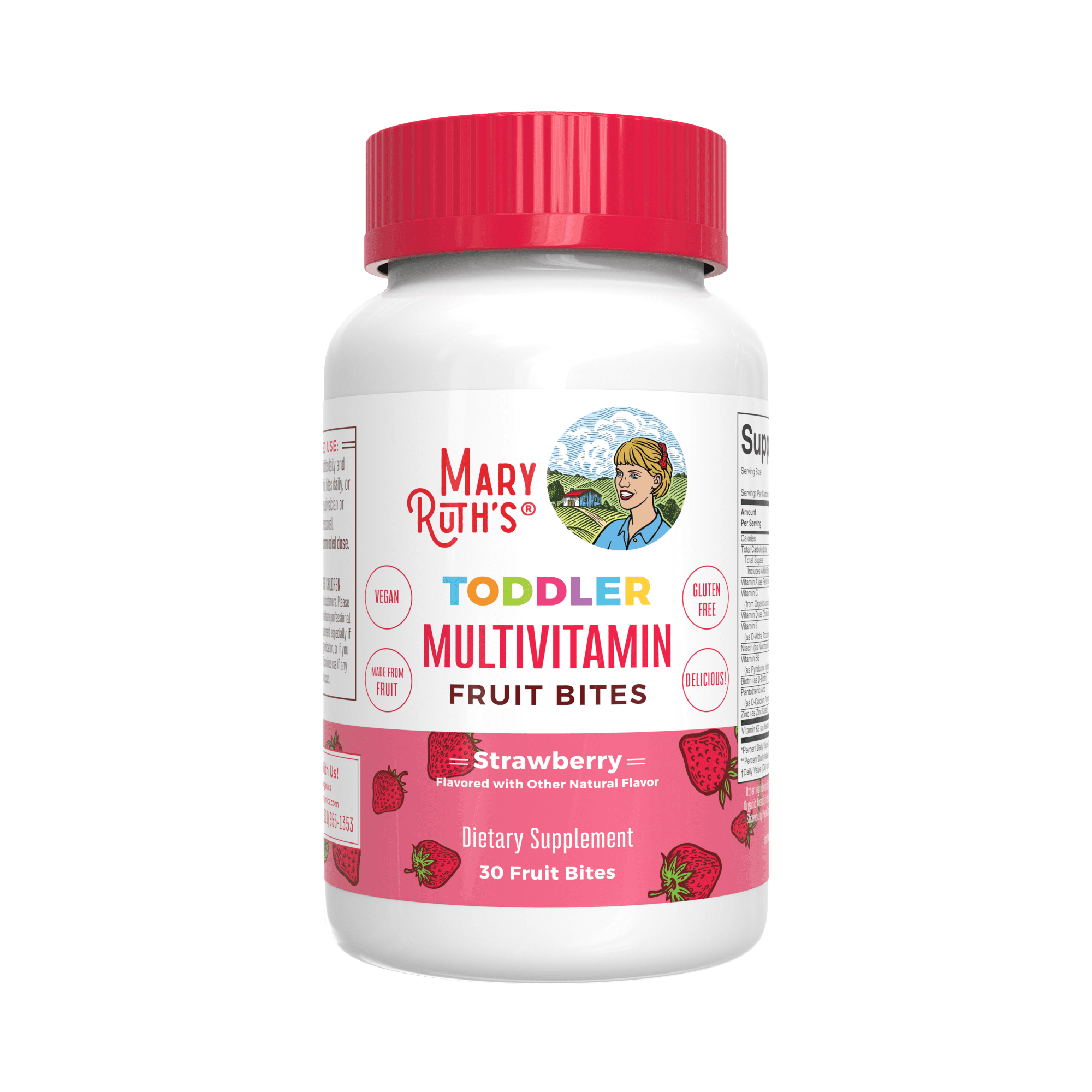 MARYRUTH'S ORGANICS TODDLER MULTIVITAMIN FRUIT BITES (3 PACK) - VEGAN STRAWBERRY GUMMIES, 30 COUNT