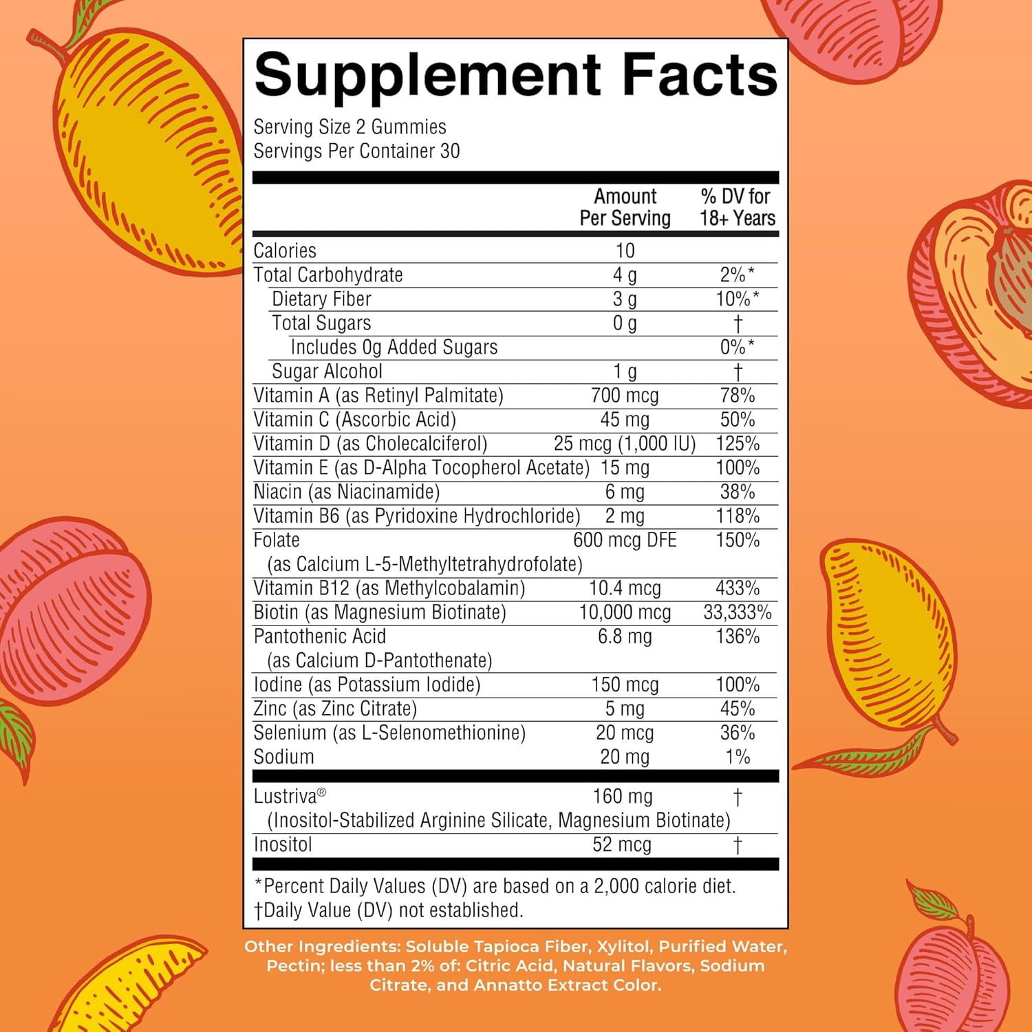 MARYRUTH'S MULTIVITAMIN & HAIR GROWTH GUMMIES, PEACH MANGO FLAVORED, 60 COUNT
