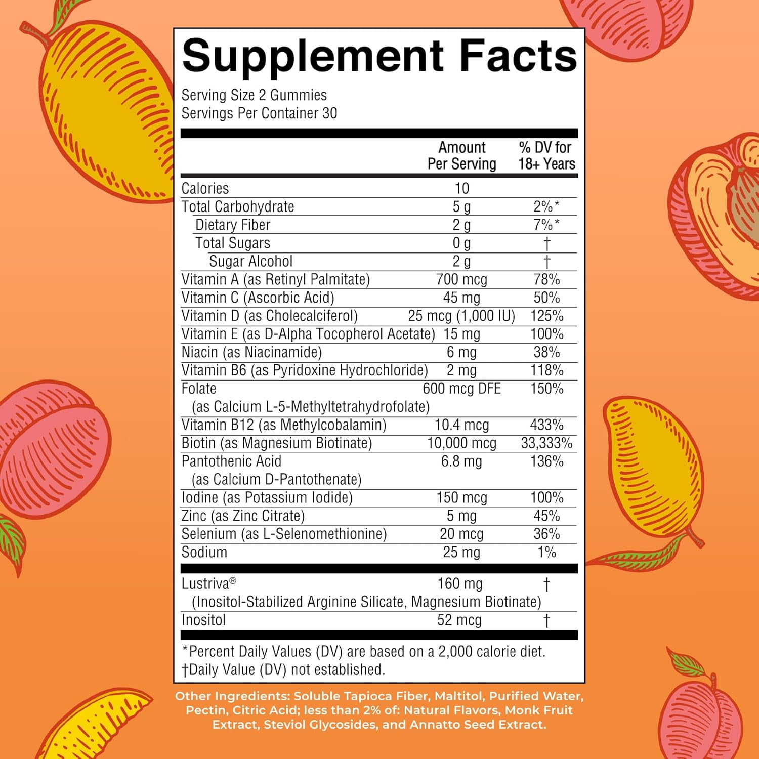 MARYRUTH'S MULTIVITAMIN & HAIR GROWTH GUMMIES, PEACH MANGO FLAVORED, 60 COUNT