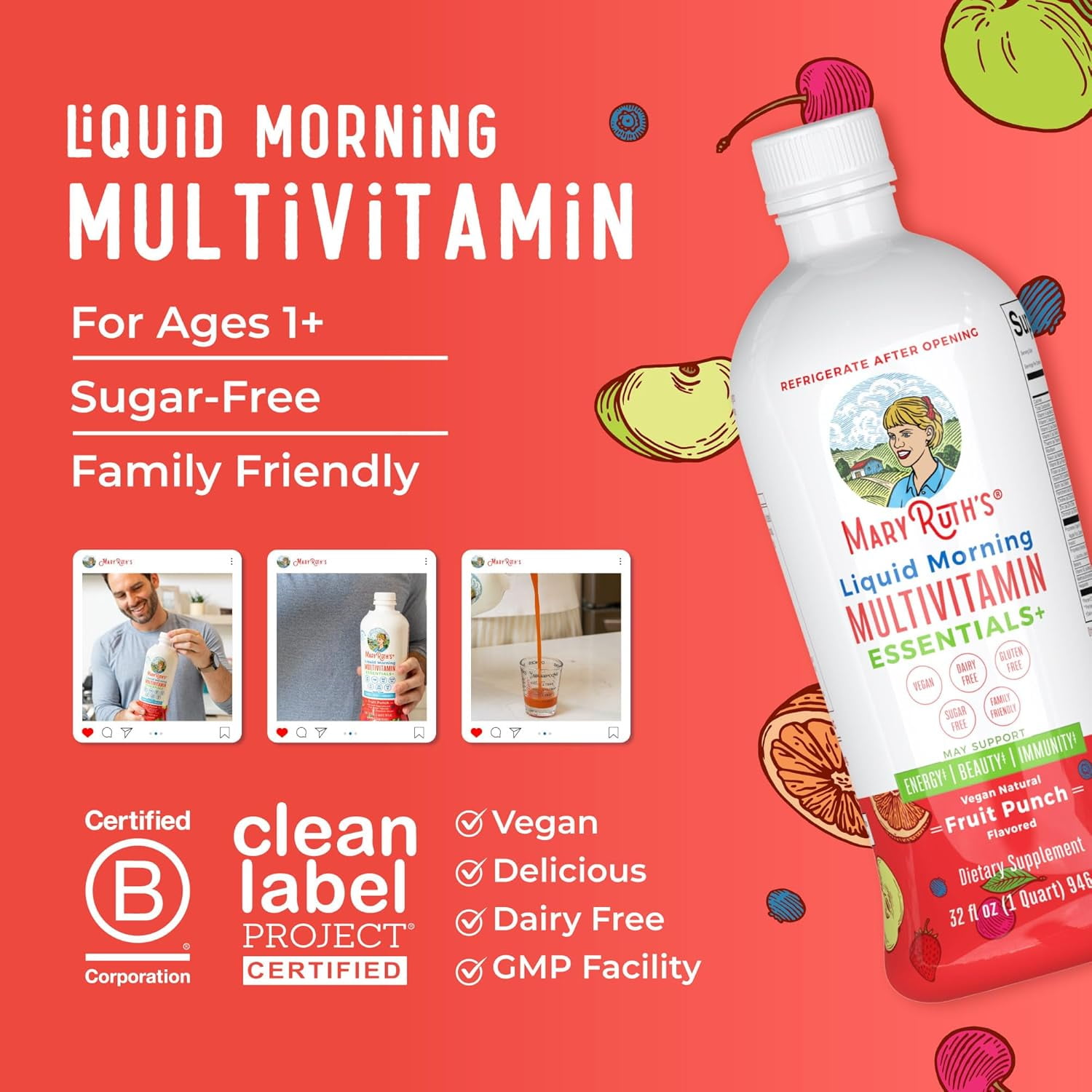 MARYRUTH'S ELDERBERRY IMMUNITY SUPPORT MULTIVITAMIN, VITAMINS A C D E, 32 FL OZ