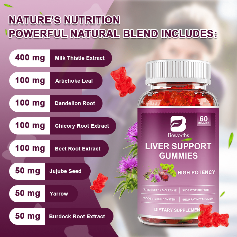 BEWORTHS LIVER SUPPORT GUMMIES WITH MILK THISTLE EXTRACT - CLEANSE, DETOX & REPAIR - 60 GUMMIES