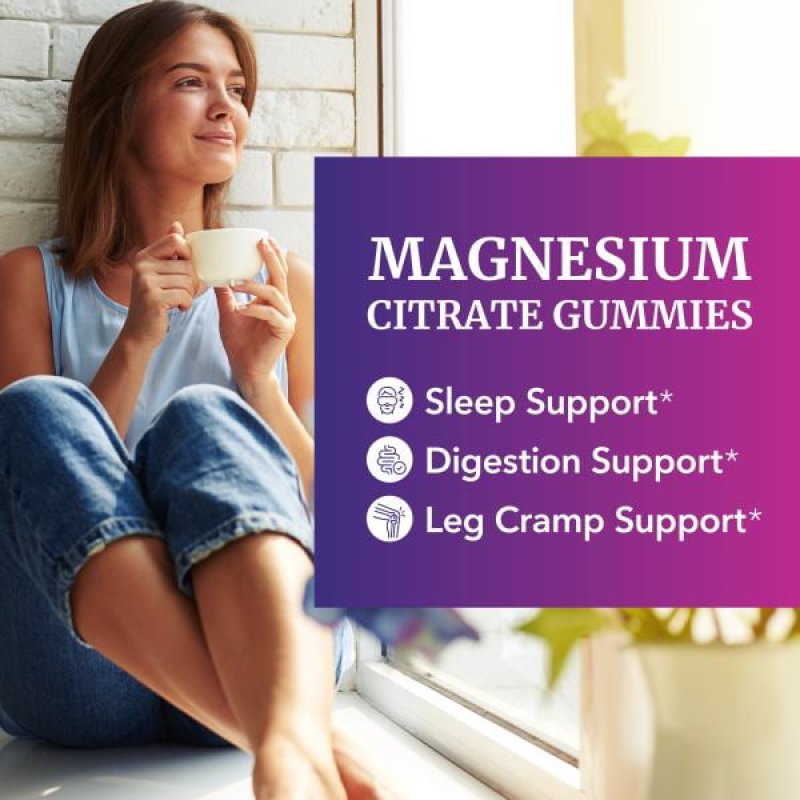 NOBI NUTRITION EXTRA STRENGTH MAGNESIUM CITRATE GUMMIES FOR CALM & DIGESTION | VEGAN RASPBERRY FLAVOR | 60 CT