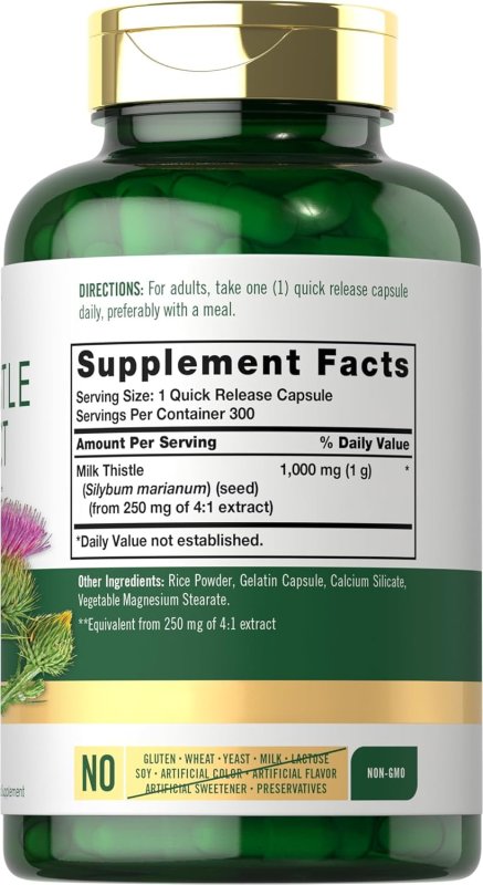 CARLYLE MILK THISTLE 1000MG EXTRACT CAPSULES - 300 COUNT FOR MEN AND WOMEN