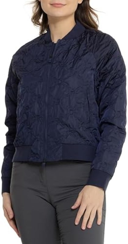 G/FORE WOMEN'S NAVY BLUE TEXTURED BOMBER JACKET IN SMALL SIZE