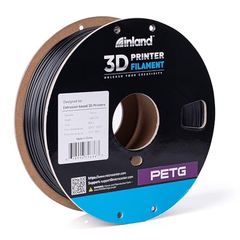 INLAND MICRO CENTER BLACK PETG FILAMENT 1.75MM - 1KG SPOOL - +/- 0.03MM ACCURACY
