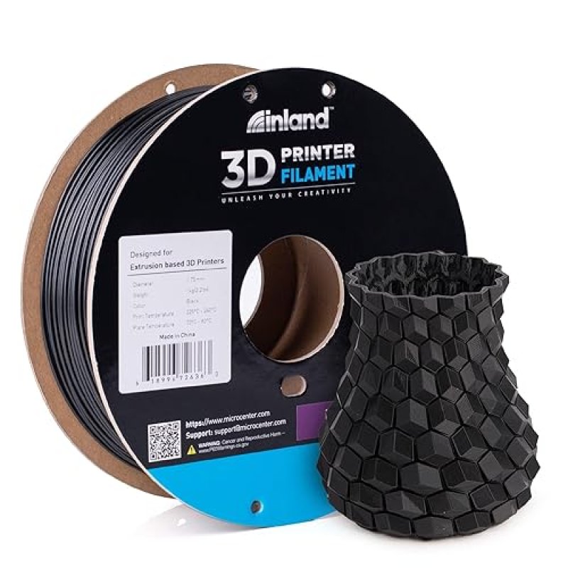 INLAND MICRO CENTER BLACK PETG FILAMENT 1.75MM - 1KG SPOOL - +/- 0.03MM ACCURACY
