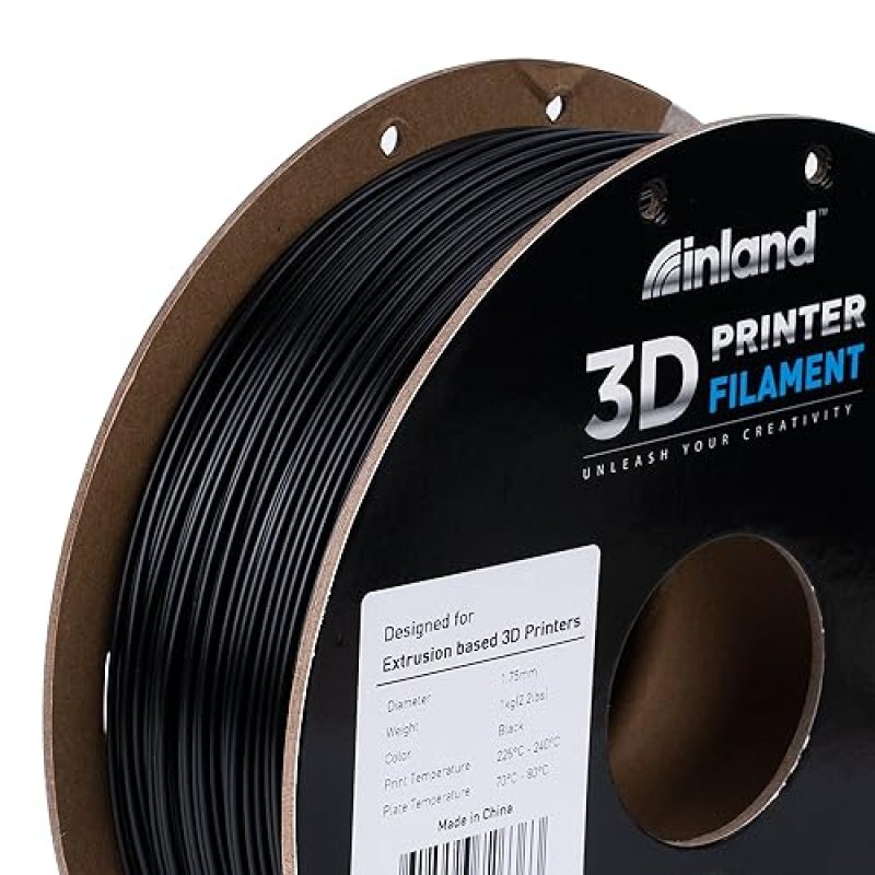 INLAND MICRO CENTER BLACK PETG FILAMENT 1.75MM - 1KG SPOOL - +/- 0.03MM ACCURACY