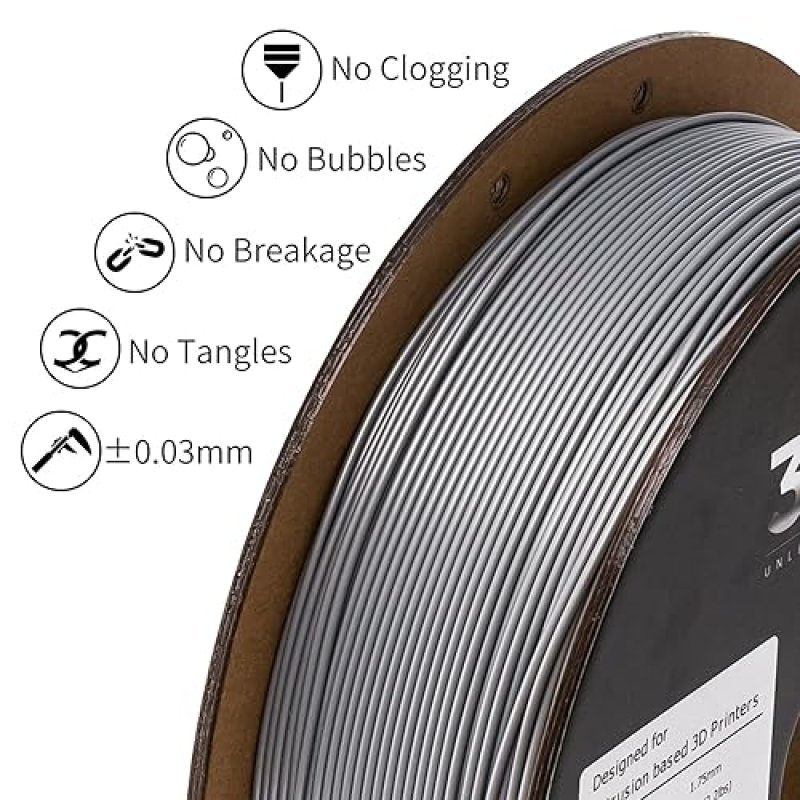 INLAND SILVER PLA PRO 3D PRINTER FILAMENT 1KG SPOOL, 1.75MM, +/- 0.03MM ACCURACY