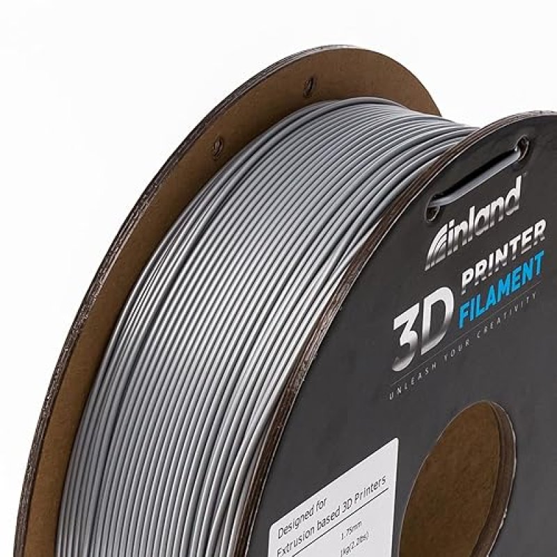 INLAND SILVER PLA PRO 3D PRINTER FILAMENT 1KG SPOOL, 1.75MM, +/- 0.03MM ACCURACY