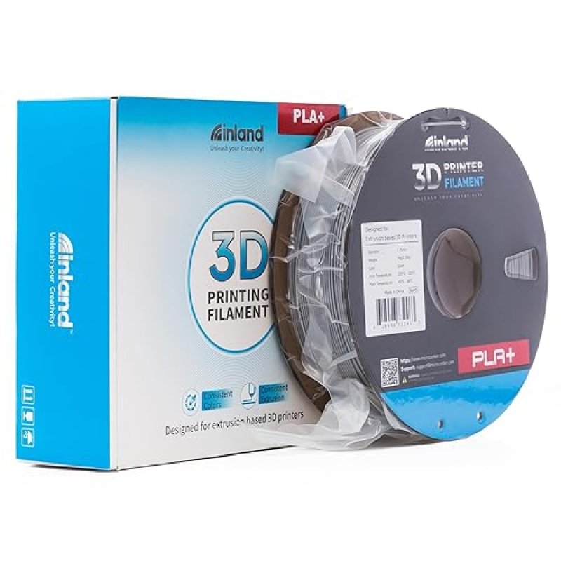 INLAND SILVER PLA PRO 3D PRINTER FILAMENT 1KG SPOOL, 1.75MM, +/- 0.03MM ACCURACY