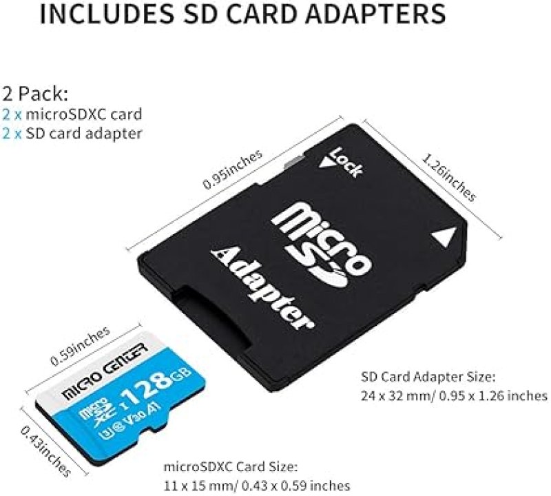 MICRO CENTER 2 PACK 128GB MICRO CENTER MICROSDXC CARDS - NINTENDO-SWITCH COMPATIBLE, UHS-I C10 U3 V30, 4K UHD VIDEO, A1 - UP TO 90/60 MB/S R/W SPEED