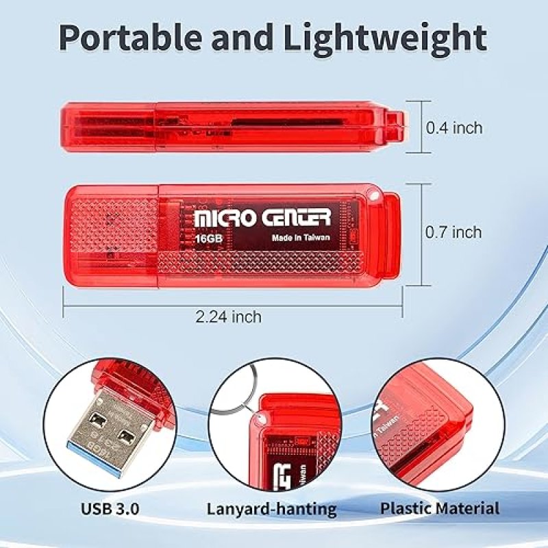 INLAND MICRO CENTER 16GB USB 3.0 FLASH DRIVE 5-PACK - HIGH-SPEED MEMORY STICK FOR DATA STORAGE