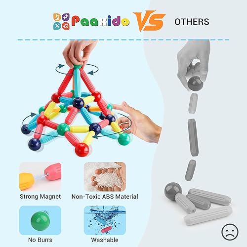 PAAXIDO STEM MAGNETIC BUILDING BLOCKS FOR KIDS 3+ - CREATIVE CONSTRUCTION KIT WITH STRONG MAGNETS, MONTESSORI SENSORY TOY
