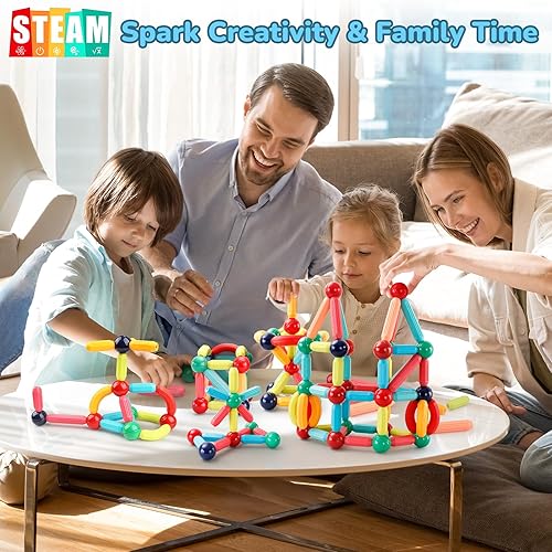 PAAXIDO STEM MAGNETIC BUILDING BLOCKS FOR KIDS 3+ - CREATIVE CONSTRUCTION KIT WITH STRONG MAGNETS, MONTESSORI SENSORY TOY
