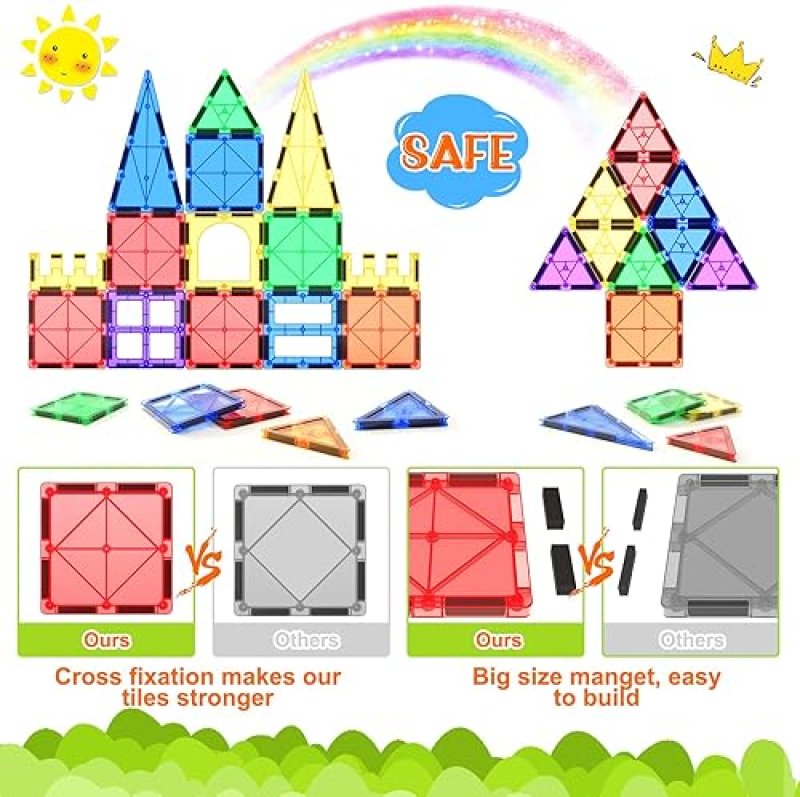 COODOO MAGNETIC TILES STEM TOY SET FOR TODDLERS - 40PCS BUILDING BLOCKS FOR CREATIVE LEARNING - SAFE MONTESSORI TOY FOR BOYS AND GIRLS 3+