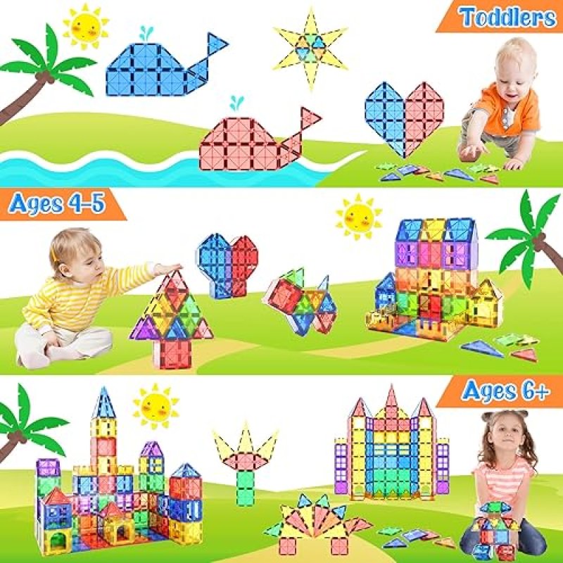 COODOO MAGNETIC TILES STEM TOY SET FOR TODDLERS - 40PCS BUILDING BLOCKS FOR CREATIVE LEARNING - SAFE MONTESSORI TOY FOR BOYS AND GIRLS 3+