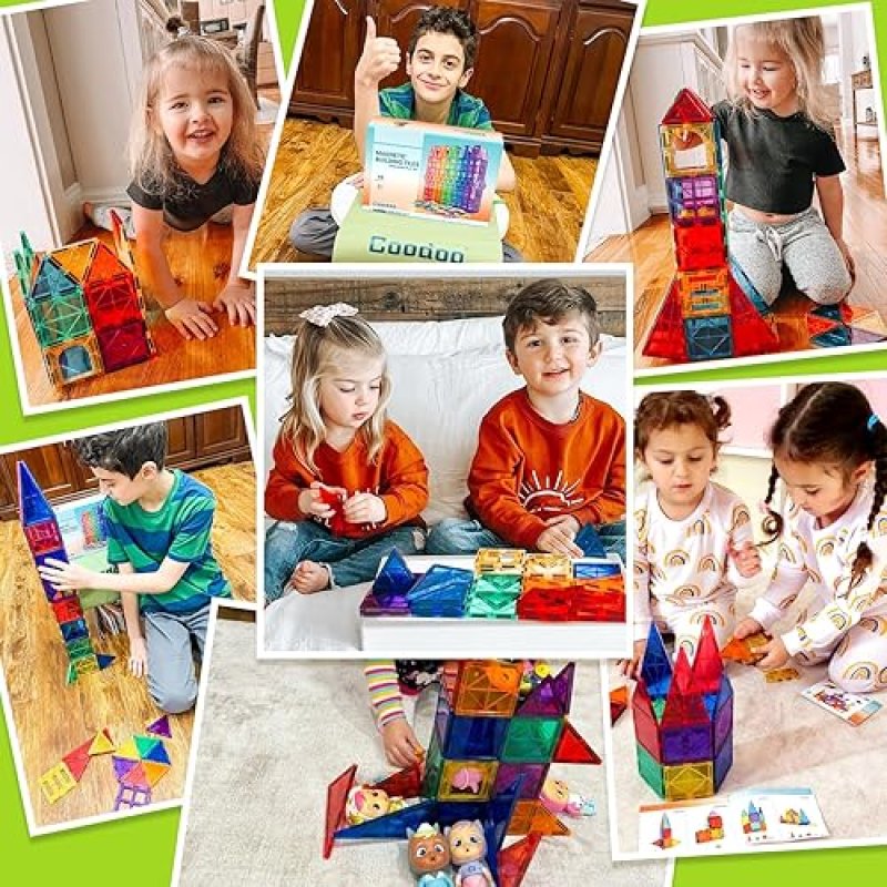 COODOO MAGNETIC TILES STEM TOY SET FOR TODDLERS - 40PCS BUILDING BLOCKS FOR CREATIVE LEARNING - SAFE MONTESSORI TOY FOR BOYS AND GIRLS 3+