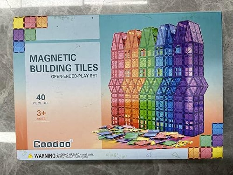 COODOO MAGNETIC TILES STEM TOY SET FOR TODDLERS - 40PCS BUILDING BLOCKS FOR CREATIVE LEARNING - SAFE MONTESSORI TOY FOR BOYS AND GIRLS 3+