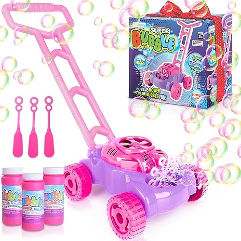 ARTCREATIVITY BUBBLE LAWN MOWER FOR TODDLERS 1-3, KIDS BUBBLE MACHINE, OUTDOOR PUSH TOY FOR GIRLS, AGES 1-3