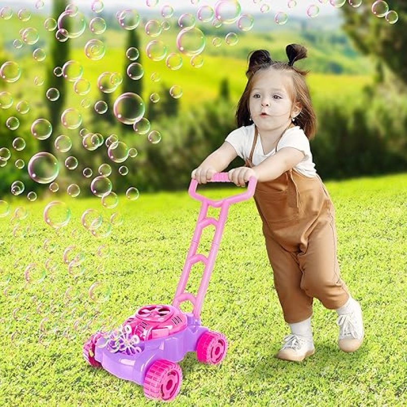 ARTCREATIVITY BUBBLE LAWN MOWER FOR TODDLERS 1-3, KIDS BUBBLE MACHINE, OUTDOOR PUSH TOY FOR GIRLS, AGES 1-3