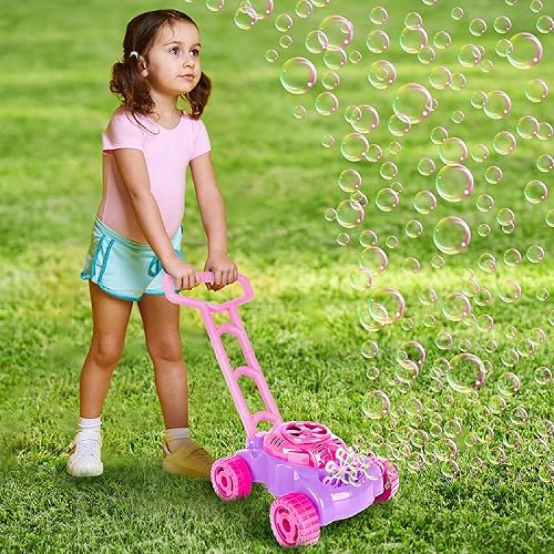ARTCREATIVITY BUBBLE LAWN MOWER FOR TODDLERS 1-3, KIDS BUBBLE MACHINE, OUTDOOR PUSH TOY FOR GIRLS, AGES 1-3