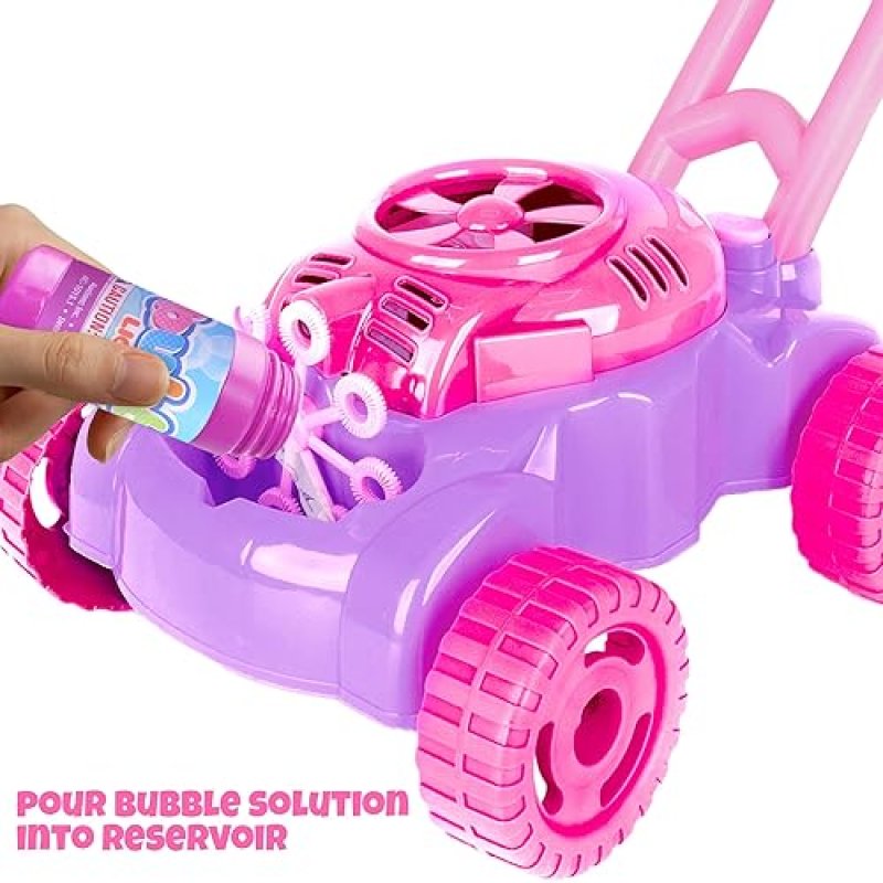 ARTCREATIVITY BUBBLE LAWN MOWER FOR TODDLERS 1-3, KIDS BUBBLE MACHINE, OUTDOOR PUSH TOY FOR GIRLS, AGES 1-3