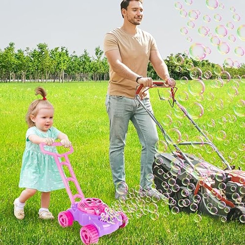 ARTCREATIVITY BUBBLE LAWN MOWER FOR TODDLERS 1-3, KIDS BUBBLE MACHINE, OUTDOOR PUSH TOY FOR GIRLS, AGES 1-3