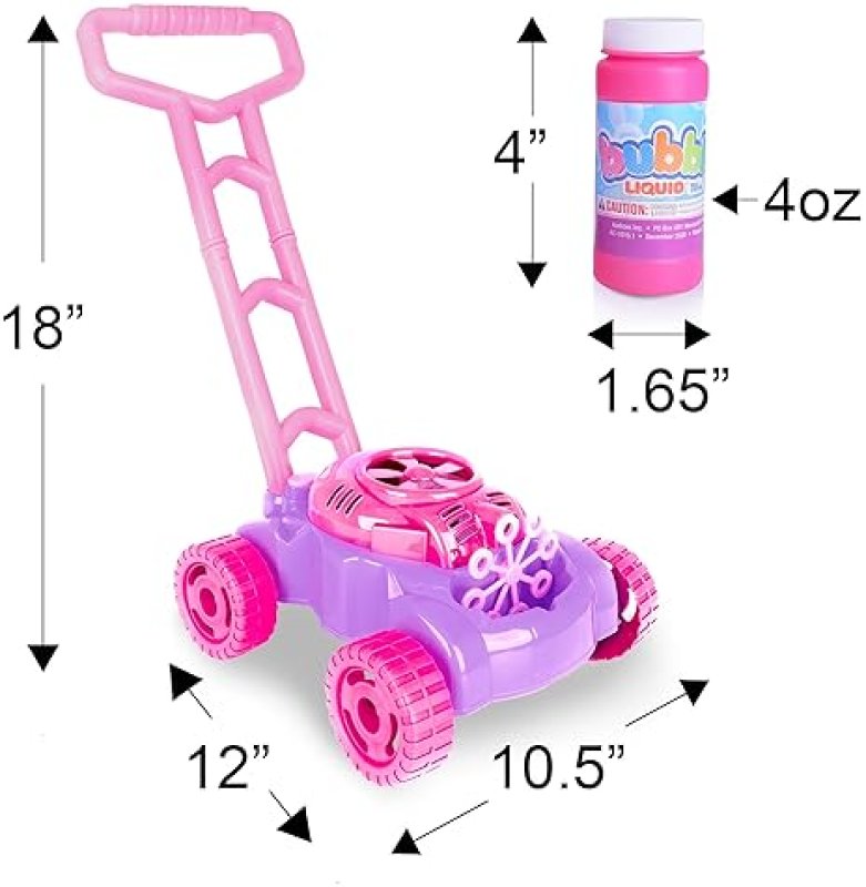 ARTCREATIVITY BUBBLE LAWN MOWER FOR TODDLERS 1-3, KIDS BUBBLE MACHINE, OUTDOOR PUSH TOY FOR GIRLS, AGES 1-3