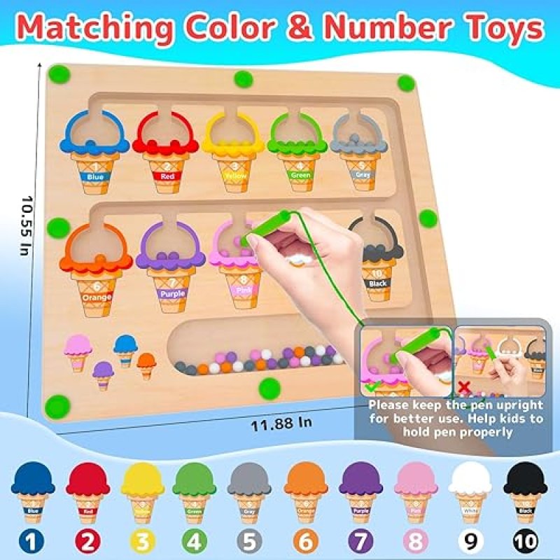 MONTESSORI MAGNETIC COLOR & NUMBER MAZE PUZZLE BOARD FOR TODDLERS 3-5 YEARS - EDUCATIONAL WOODEN TOY