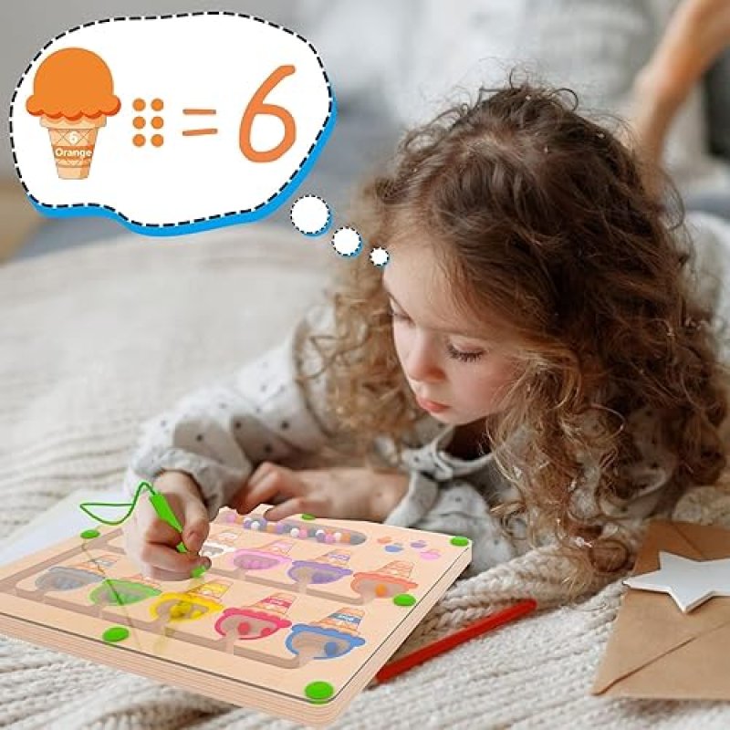 MONTESSORI MAGNETIC COLOR & NUMBER MAZE PUZZLE BOARD FOR TODDLERS 3-5 YEARS - EDUCATIONAL WOODEN TOY