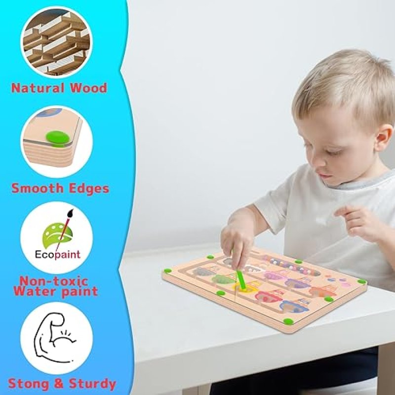 MONTESSORI MAGNETIC COLOR & NUMBER MAZE PUZZLE BOARD FOR TODDLERS 3-5 YEARS - EDUCATIONAL WOODEN TOY