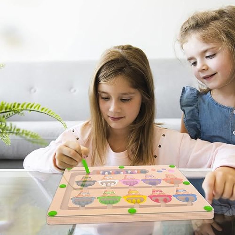 MONTESSORI MAGNETIC COLOR & NUMBER MAZE PUZZLE BOARD FOR TODDLERS 3-5 YEARS - EDUCATIONAL WOODEN TOY