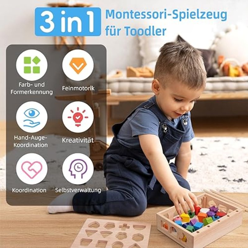ZHEJIANG MUZHILIN WOODEN EDUCATIONAL STACKING TOY SET FOR TODDLERS - MONTESSORI LEARNING TOYS FOR 3-5 YEAR OLDS