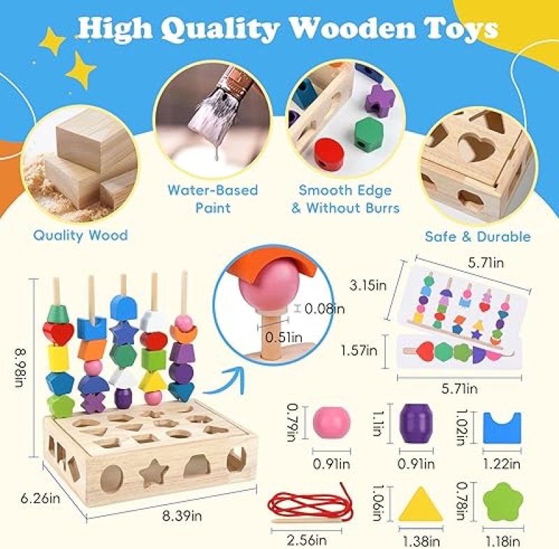 ZHEJIANG MUZHILIN WOODEN EDUCATIONAL STACKING TOY SET FOR TODDLERS - MONTESSORI LEARNING TOYS FOR 3-5 YEAR OLDS