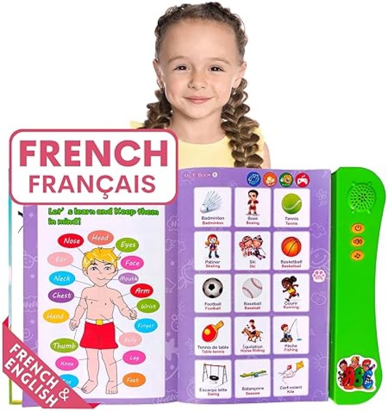 ZEENKIND FRENCH ENGLISH TALKING LEARNING BOOK FOR KIDS 2-6 YEARS, INTERACTIVE AUDIO SOUND BOOKS, EDUCATIONAL BILINGUAL TOY
