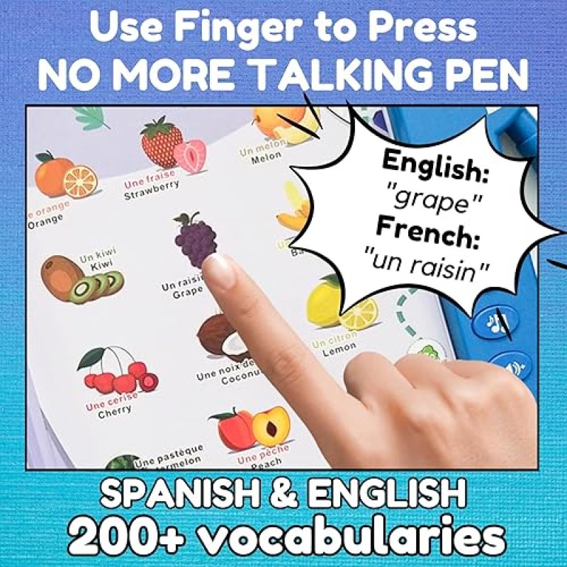 ZEENKIND FRENCH ENGLISH TALKING LEARNING BOOK FOR KIDS 2-6 YEARS, INTERACTIVE AUDIO SOUND BOOKS, EDUCATIONAL BILINGUAL TOY