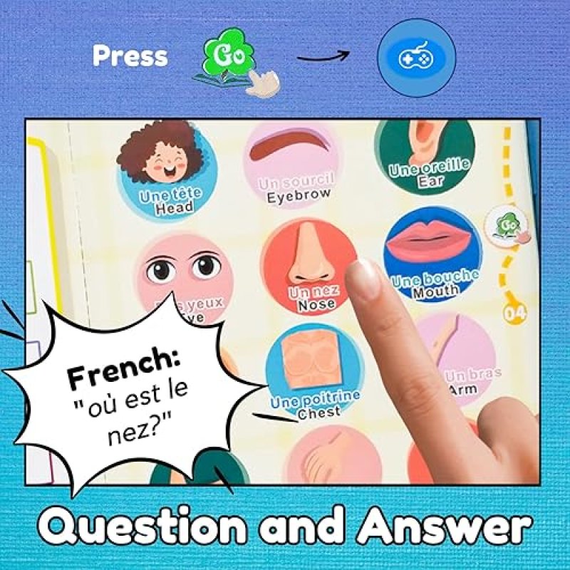 ZEENKIND FRENCH ENGLISH TALKING LEARNING BOOK FOR KIDS 2-6 YEARS, INTERACTIVE AUDIO SOUND BOOKS, EDUCATIONAL BILINGUAL TOY