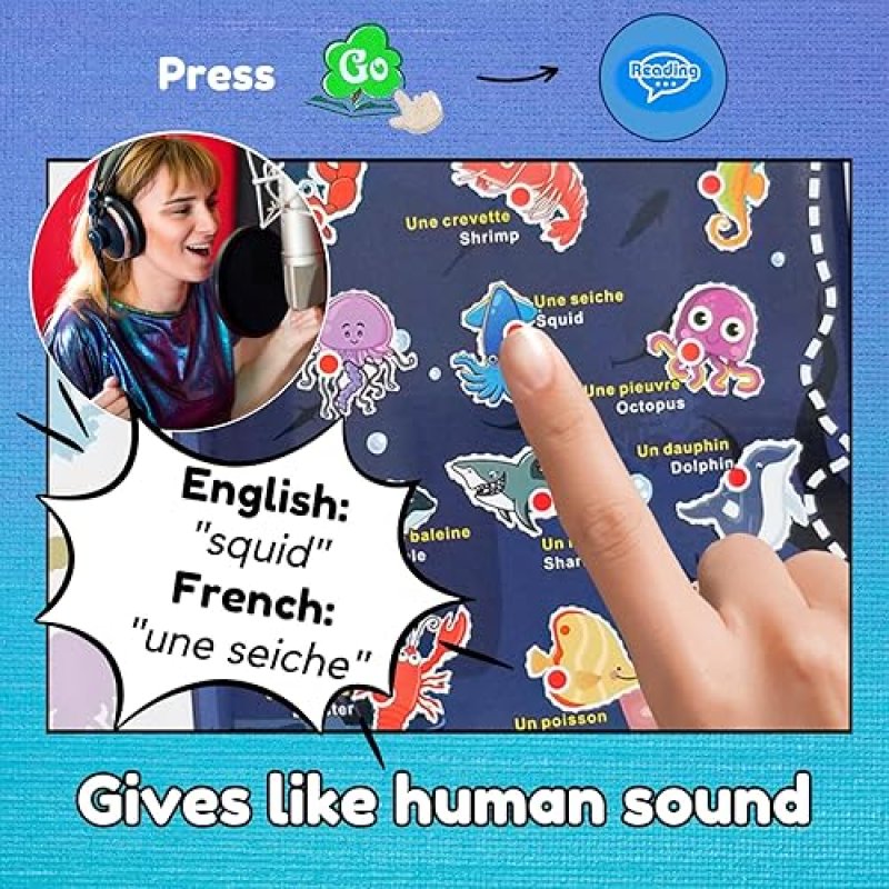 ZEENKIND FRENCH ENGLISH TALKING LEARNING BOOK FOR KIDS 2-6 YEARS, INTERACTIVE AUDIO SOUND BOOKS, EDUCATIONAL BILINGUAL TOY
