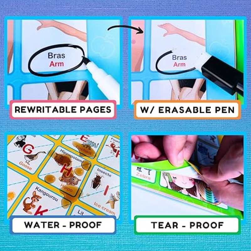 ZEENKIND FRENCH ENGLISH TALKING LEARNING BOOK FOR KIDS 2-6 YEARS, INTERACTIVE AUDIO SOUND BOOKS, EDUCATIONAL BILINGUAL TOY