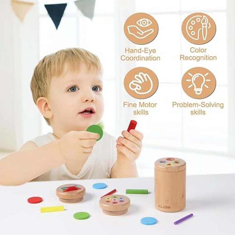 MONTESSORI COLOR SORTING TOY SET FOR 1-3 YEAR OLDS | EDUCATIONAL WOODEN SENSORY TOYS | FINE MOTOR SKILLS DEVELOPMENT