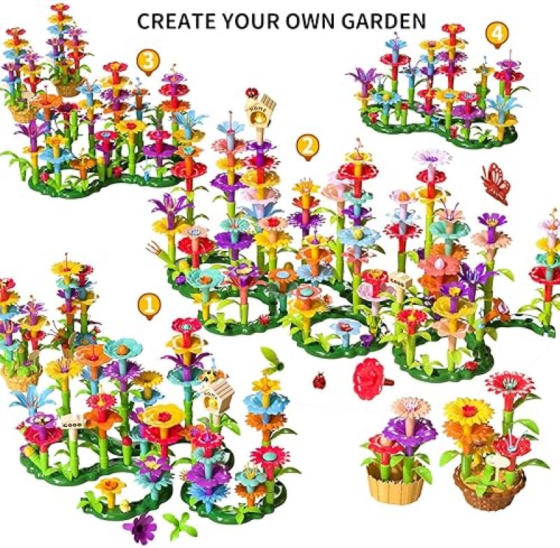 TEMI STEM FLOWER GARDEN BUILDING TOY SET FOR KIDS AGES 3-8 - EDUCATIONAL & FUN