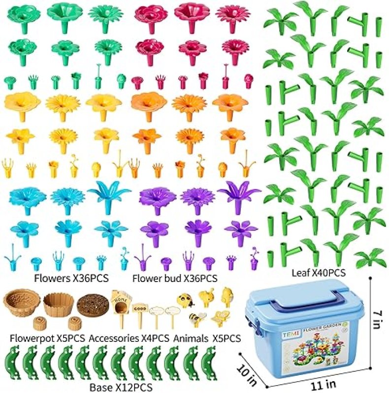 TEMI STEM FLOWER GARDEN BUILDING TOY SET FOR KIDS AGES 3-8 - EDUCATIONAL & FUN