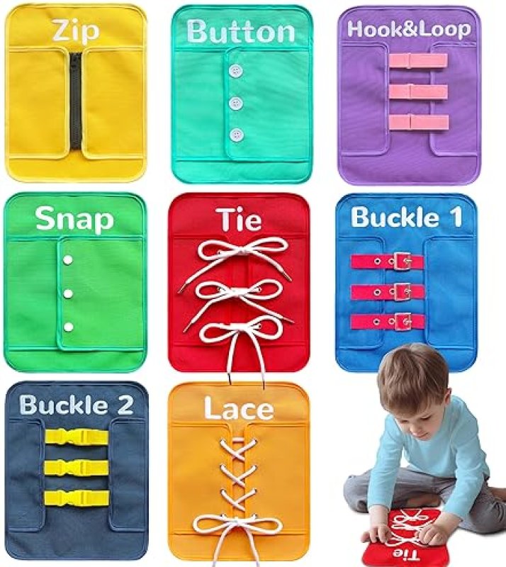 MONTESSORI TODDLER BUSY BOARD FOR BASIC LIFE SKILLS PRACTICE, SHOE TYING, BUCKLE, ZIP, STRING TOYS - PRESCHOOL TEACHER RESOURCE