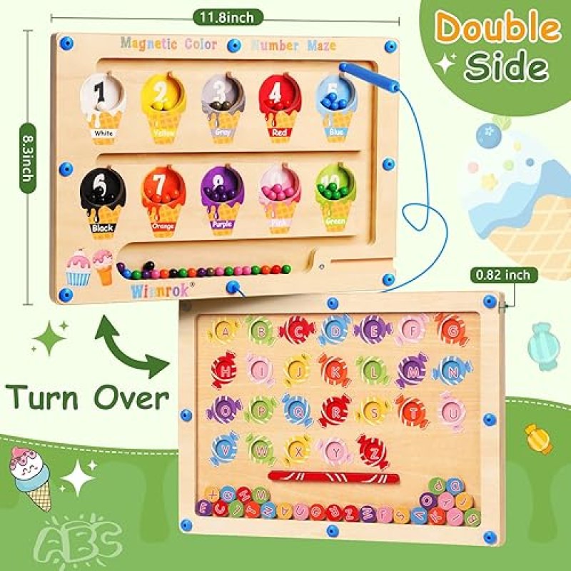 WINNROK MONTESSORI MAGNETIC MAZE BOARD TOY FOR 3-5 YEAR OLDS: WOOD COLOR & NUMBER MAZE