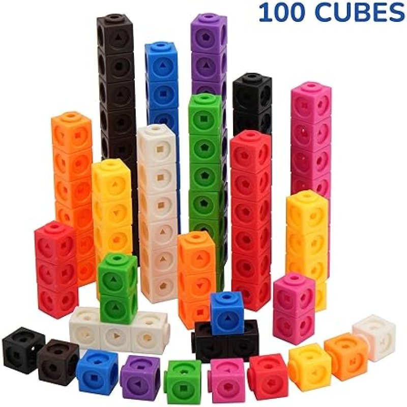 LOTFANCY BENBEN MATH MANIPULATIVES BLOCKS SET FOR KIDS, 100PCS COUNTING CUBES, STEM EDUCATIONAL TOYS WITH GAME CARDS & STORAGE BAG
