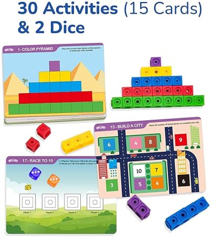 LOTFANCY BENBEN MATH MANIPULATIVES BLOCKS SET FOR KIDS, 100PCS COUNTING CUBES, STEM EDUCATIONAL TOYS WITH GAME CARDS & STORAGE BAG