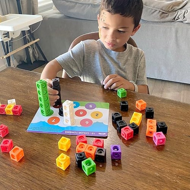 LOTFANCY BENBEN MATH MANIPULATIVES BLOCKS SET FOR KIDS, 100PCS COUNTING CUBES, STEM EDUCATIONAL TOYS WITH GAME CARDS & STORAGE BAG
