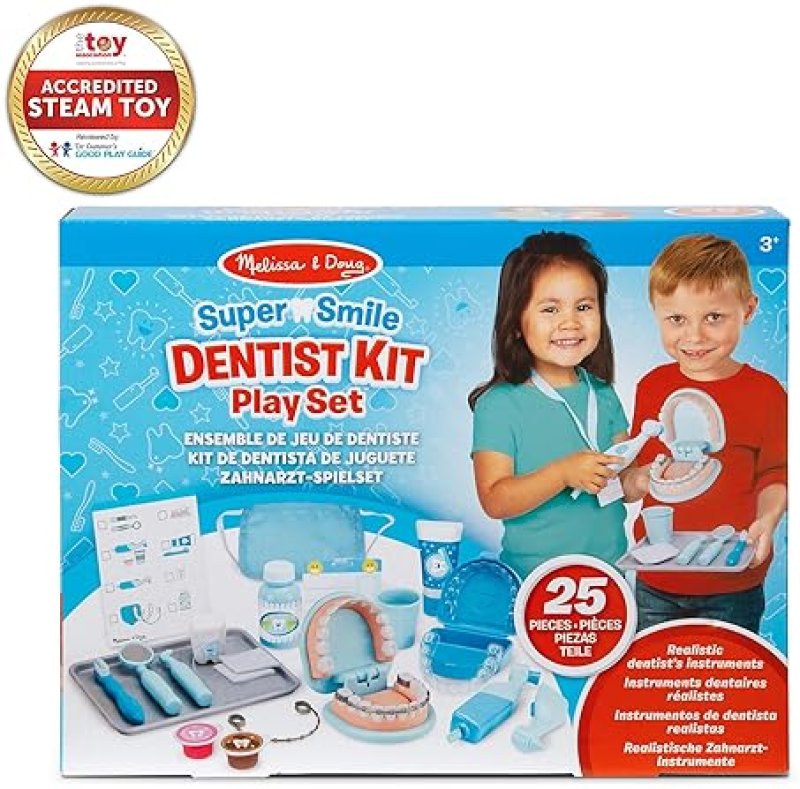 MELISSA & DOUG DENTIST KIT: PRETEND DENTAL PLAY SET WITH 25 TOY PIECES FOR KIDS 3+ YEARS