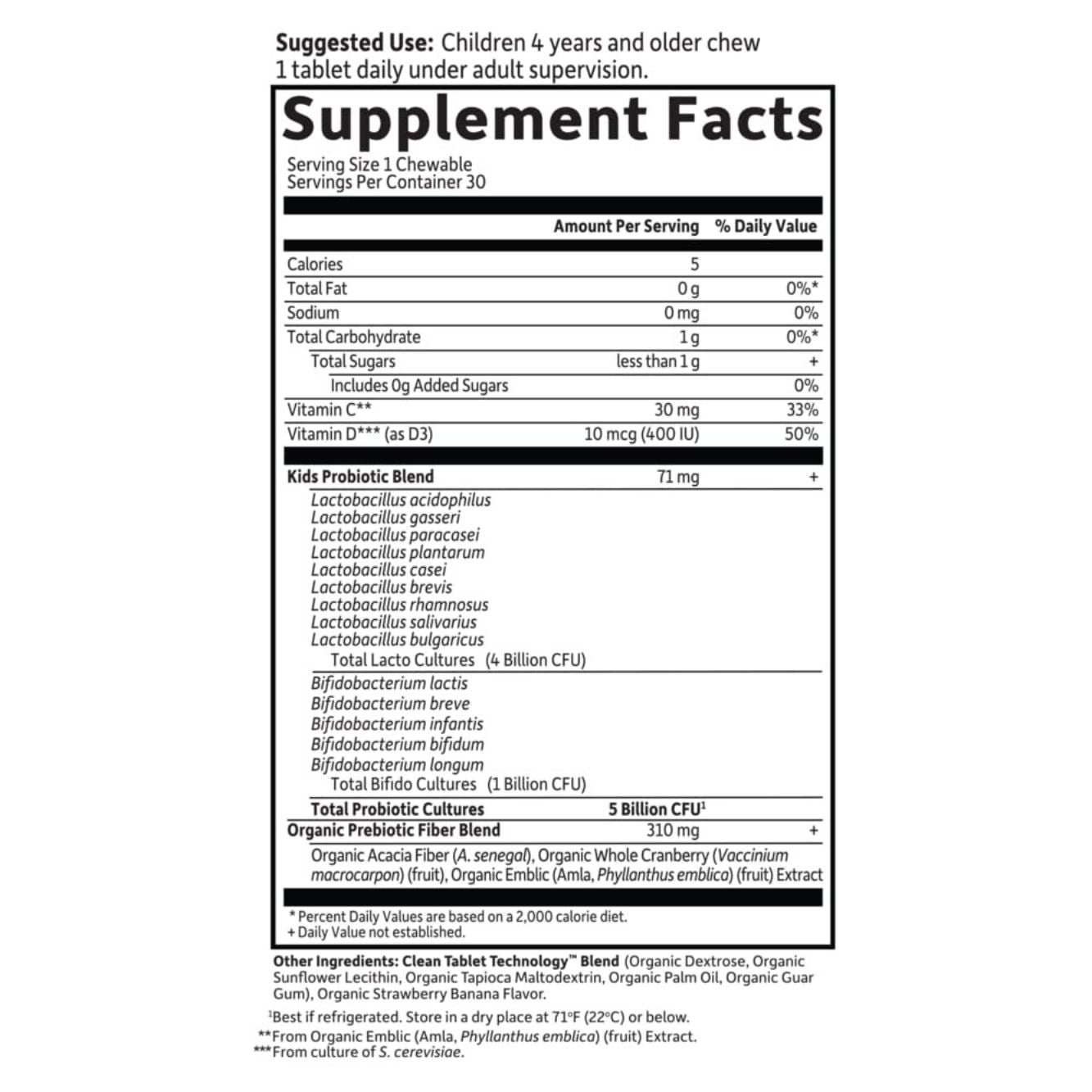 GARDEN OF LIFE  ORGANIC KIDS+ BERRY CHERRY PROBIOTICS FOR KIDS WITH VITAMIN C & D - 5 BILLION CFU, DAIRY-FREE, 30 CHEWABLES